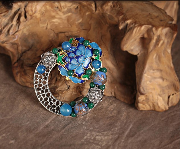 藍蓮花復(fù)古風(fēng)毛衣胸針，匠心啟航閱讀胸花飾品