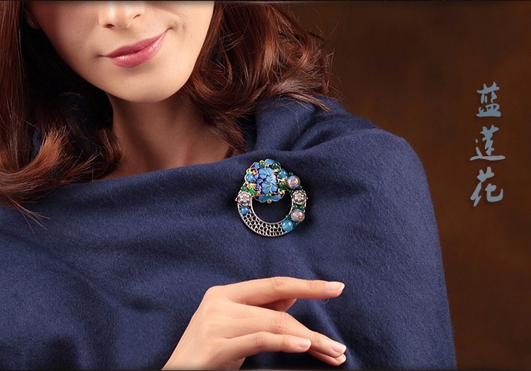 藍蓮花復(fù)古風(fēng)毛衣胸針，匠心啟航閱讀胸花飾品