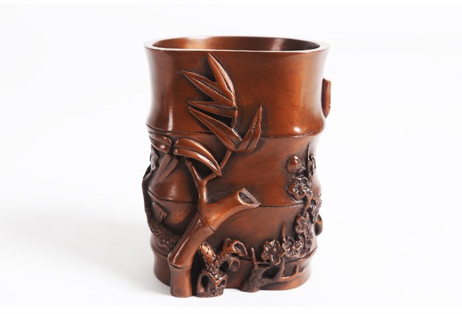 仿古竹子筆筒，文房四寶擺件