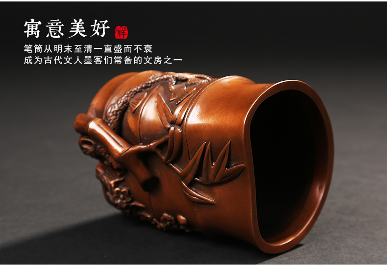 仿古竹子筆筒，文房四寶擺件