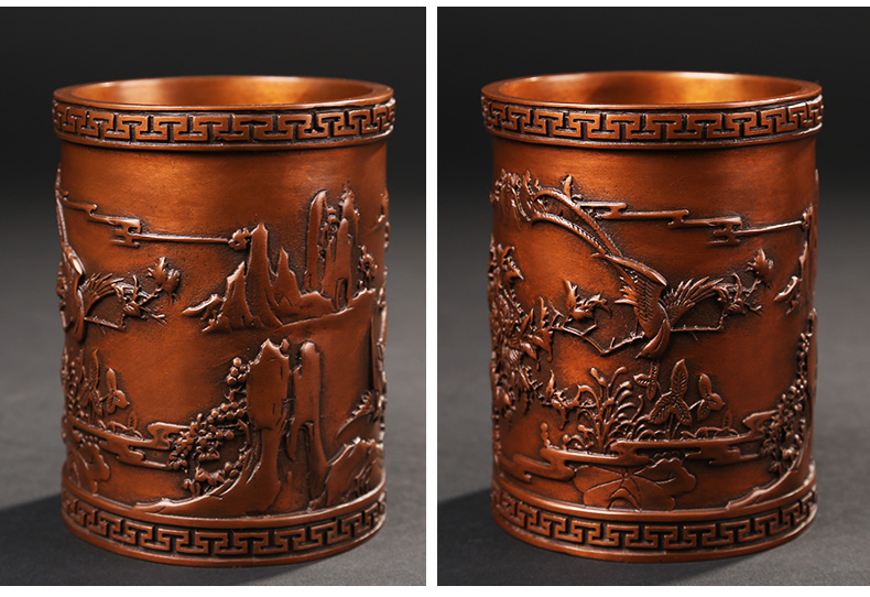 仿古喜鵲筆筒，文房四寶擺件