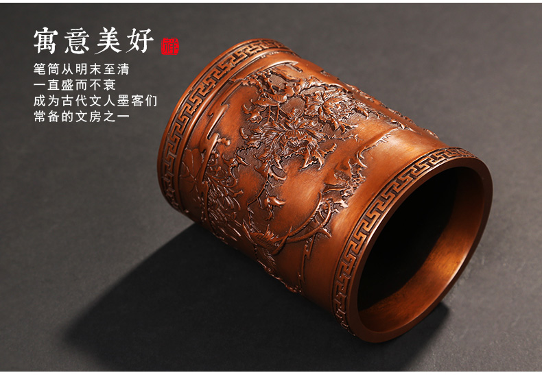 仿古喜鵲筆筒，文房四寶擺件