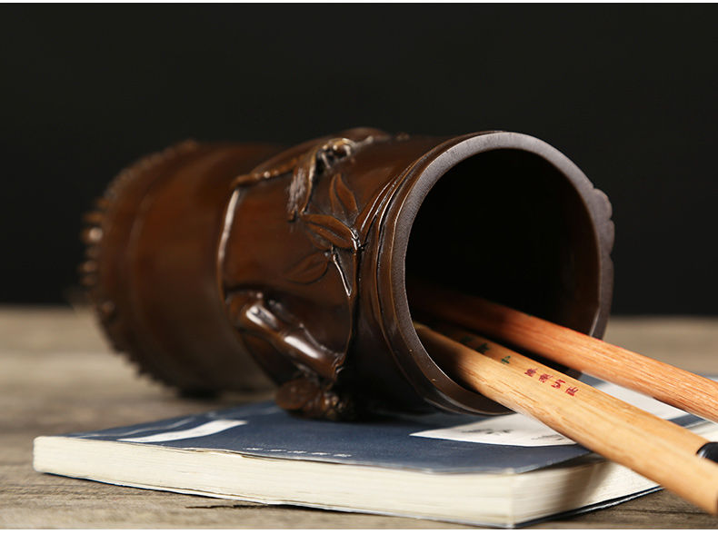 仿古知足常樂高潔筆筒，文房四寶擺件