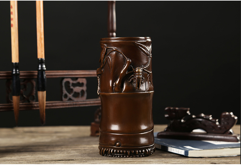 仿古知足常樂高潔筆筒，文房四寶擺件