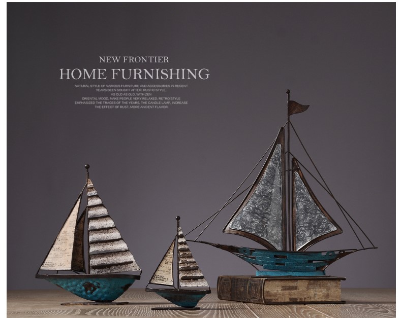 古典鐵藝帆船擺件，做舊鐵藝品