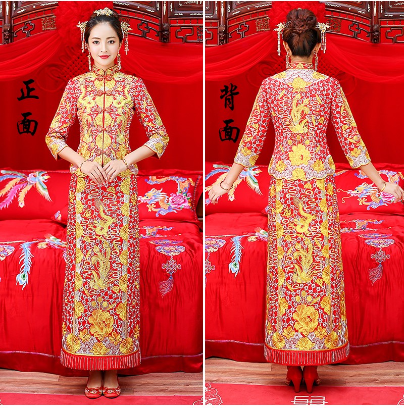 時尚復(fù)古設(shè)計中式禮服，新娘結(jié)婚禮服