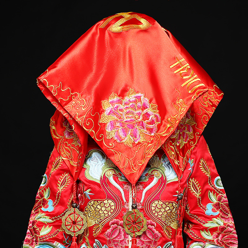 五款精美的新娘結(jié)婚紅蓋頭，中式刺繡喜帕蓋頭