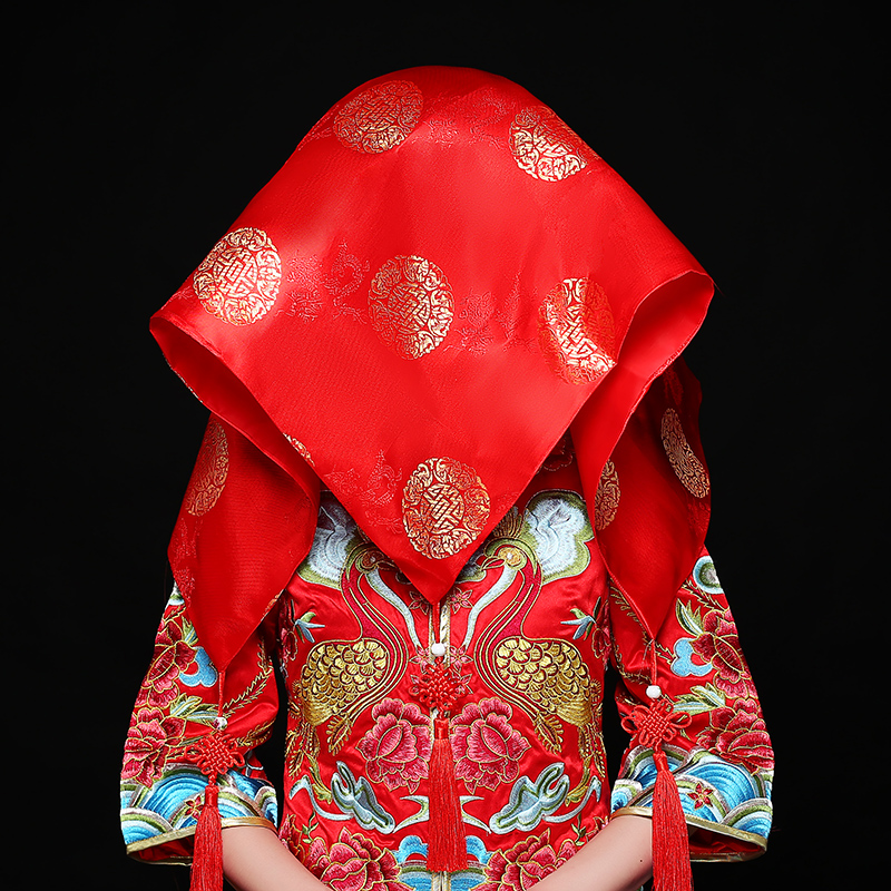 五款精美的新娘結(jié)婚紅蓋頭，中式刺繡喜帕蓋頭