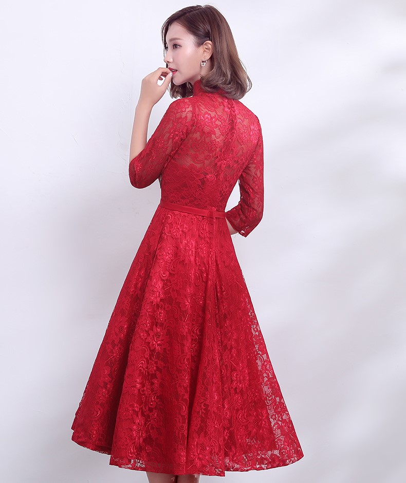 復(fù)古時(shí)尚中式禮服，匠心啟航閱讀紅色七分袖晚禮服