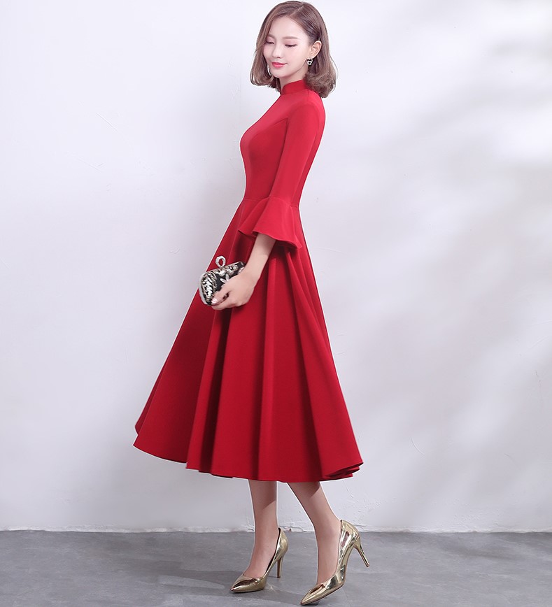 復(fù)古荷葉袖口中式禮服，簡約時(shí)尚晚禮服