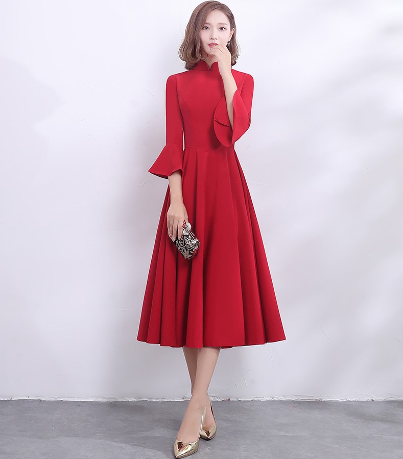 復(fù)古荷葉袖口中式禮服，簡約時(shí)尚晚禮服