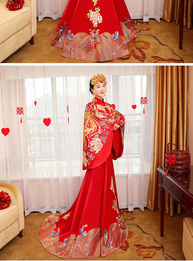 華麗復(fù)古中式禮服，新娘魚尾結(jié)婚禮服