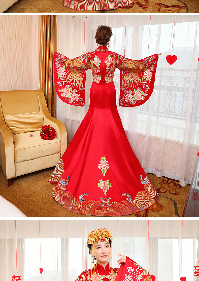 華麗復(fù)古中式禮服，新娘魚尾結(jié)婚禮服