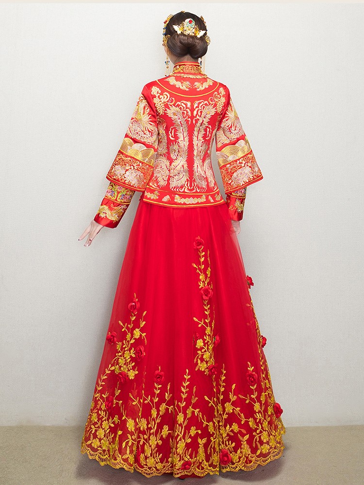 復(fù)古龍鳳褂中式禮服，蕾絲網(wǎng)紗裙新娘結(jié)婚禮服