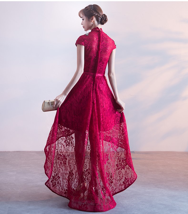 端莊優(yōu)雅中式禮服，前短后長(zhǎng)晚禮服