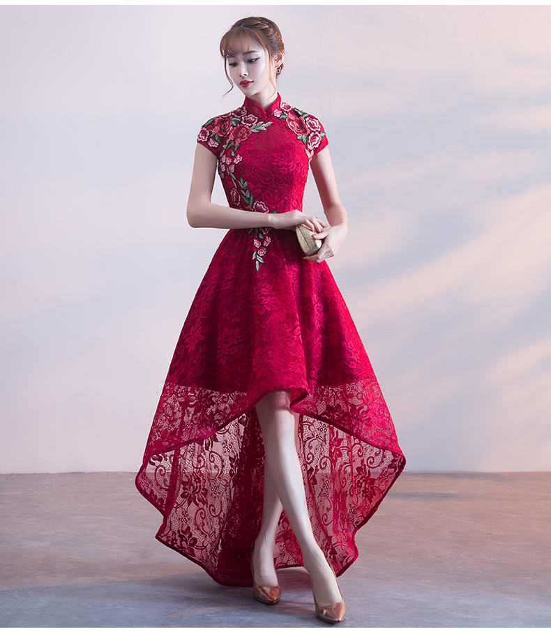 端莊優(yōu)雅中式禮服，前短后長(zhǎng)晚禮服