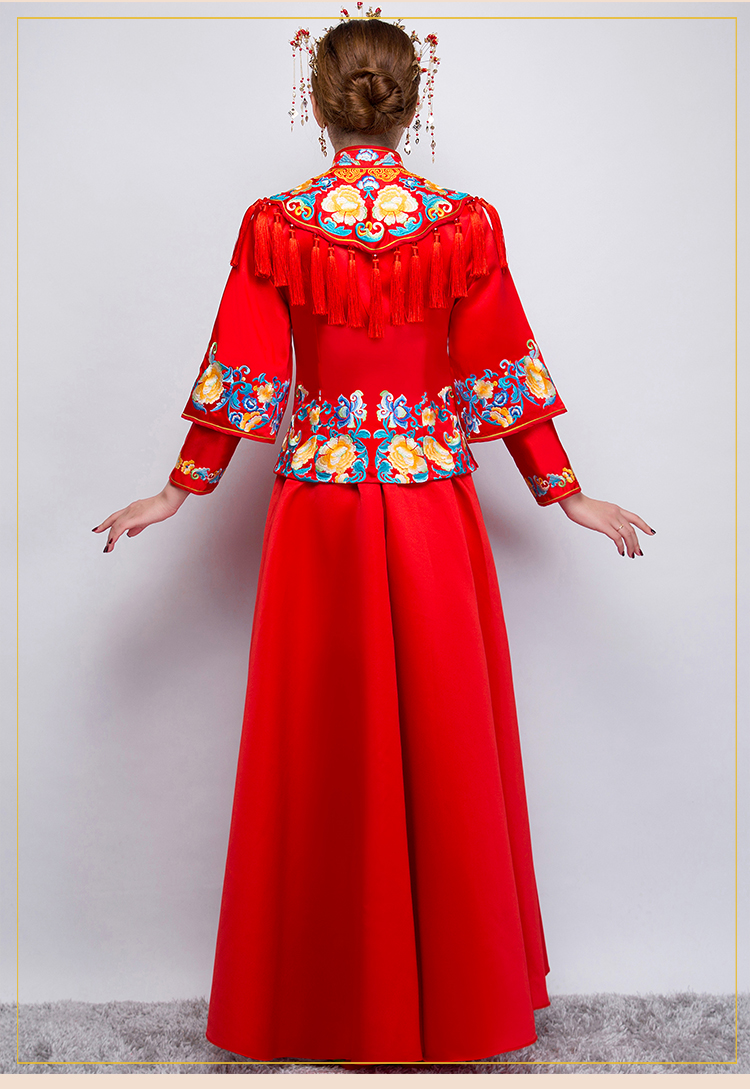 牡丹繡花流蘇新娘禮服，時尚氣質(zhì)中式禮服