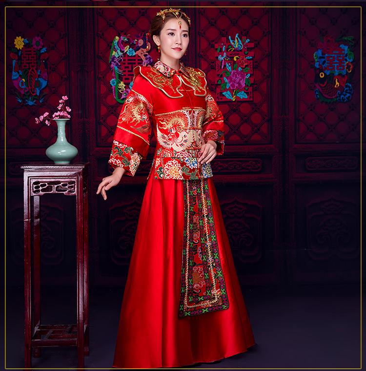 復(fù)古風(fēng)小披肩新娘禮服，時(shí)尚氣質(zhì)中式禮服