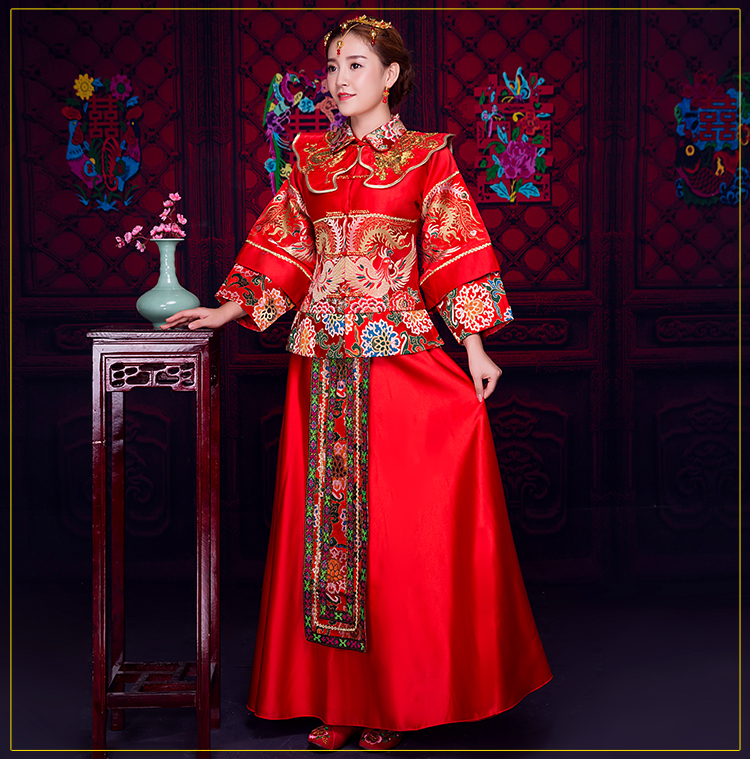 復(fù)古風(fēng)小披肩新娘禮服，時(shí)尚氣質(zhì)中式禮服