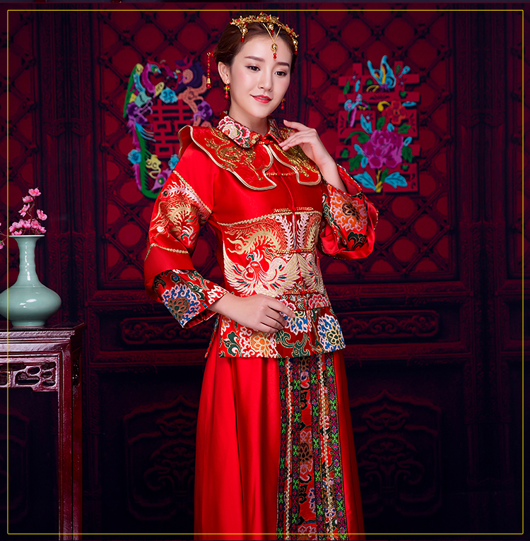 復(fù)古風(fēng)小披肩新娘禮服，時(shí)尚氣質(zhì)中式禮服