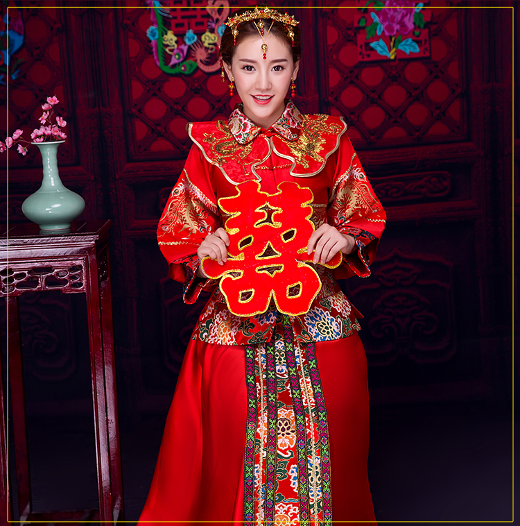 復(fù)古風(fēng)小披肩新娘禮服，時(shí)尚氣質(zhì)中式禮服