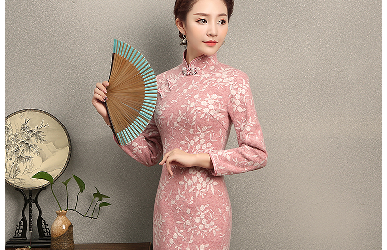 蒂香中長款旗袍，粉嫩清純旗袍裙