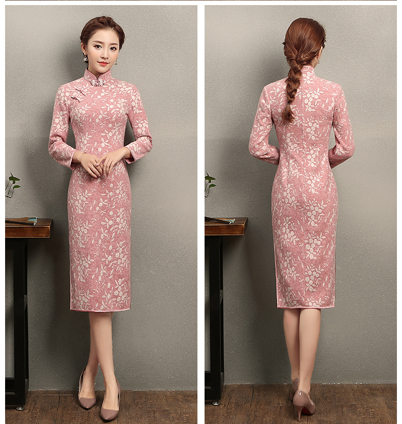 蒂香中長款旗袍，粉嫩清純旗袍裙