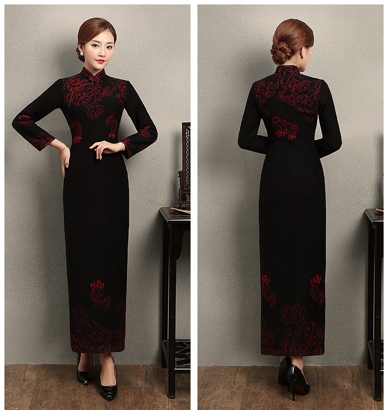 匠心啟航閱讀荷花刺繡旗袍，復(fù)古中式旗袍裙