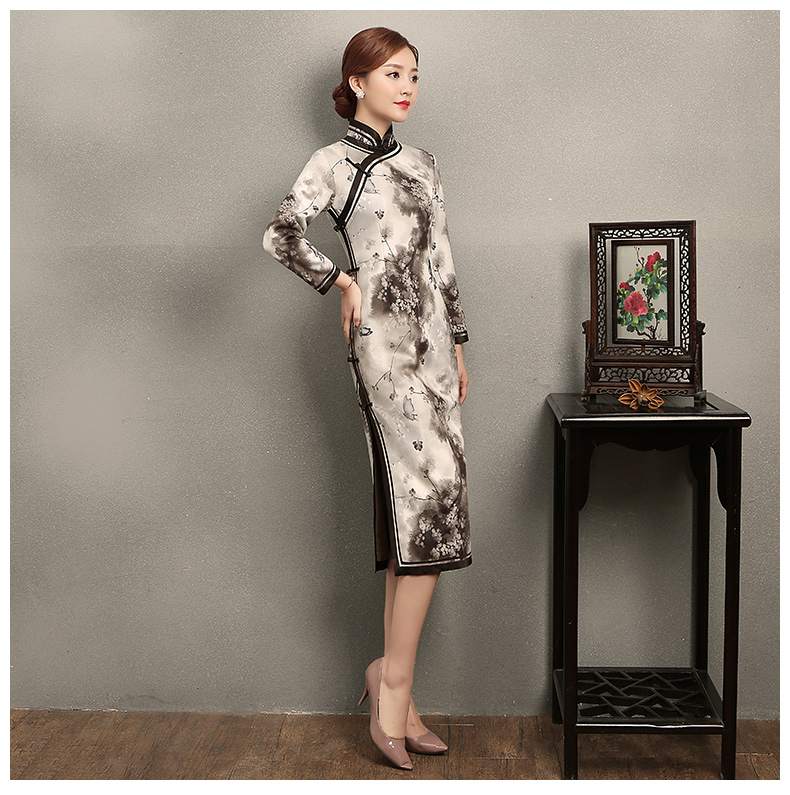 墨蝶時尚優(yōu)雅旗袍，水墨印花旗袍裙