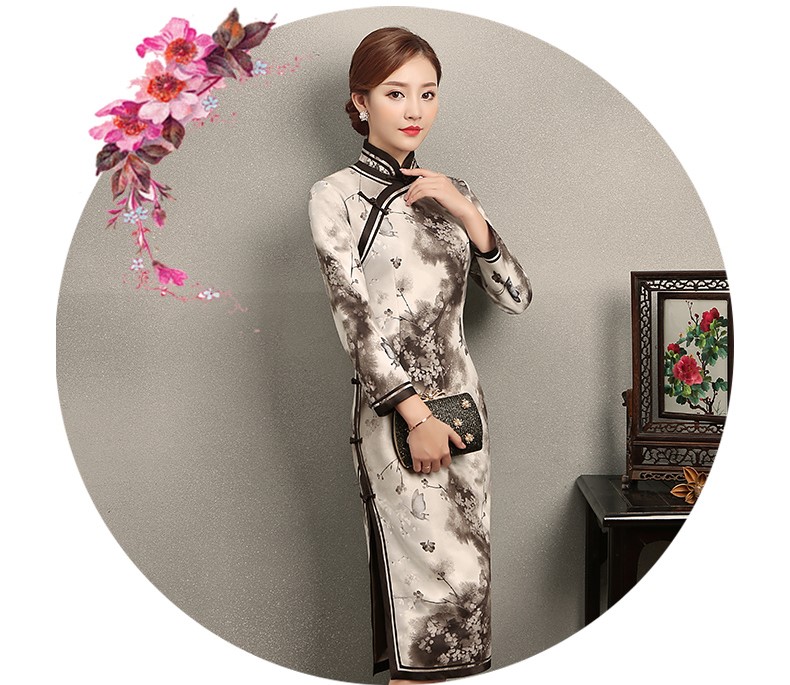 墨蝶時尚優(yōu)雅旗袍，水墨印花旗袍裙