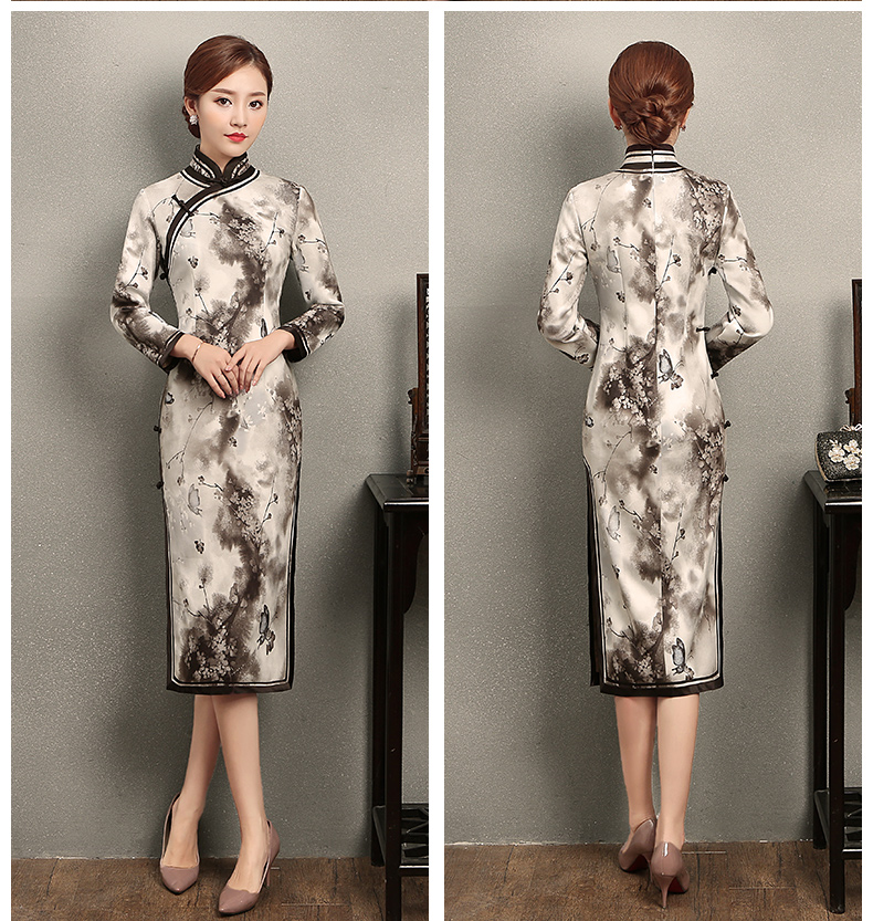 墨蝶時尚優(yōu)雅旗袍，水墨印花旗袍裙