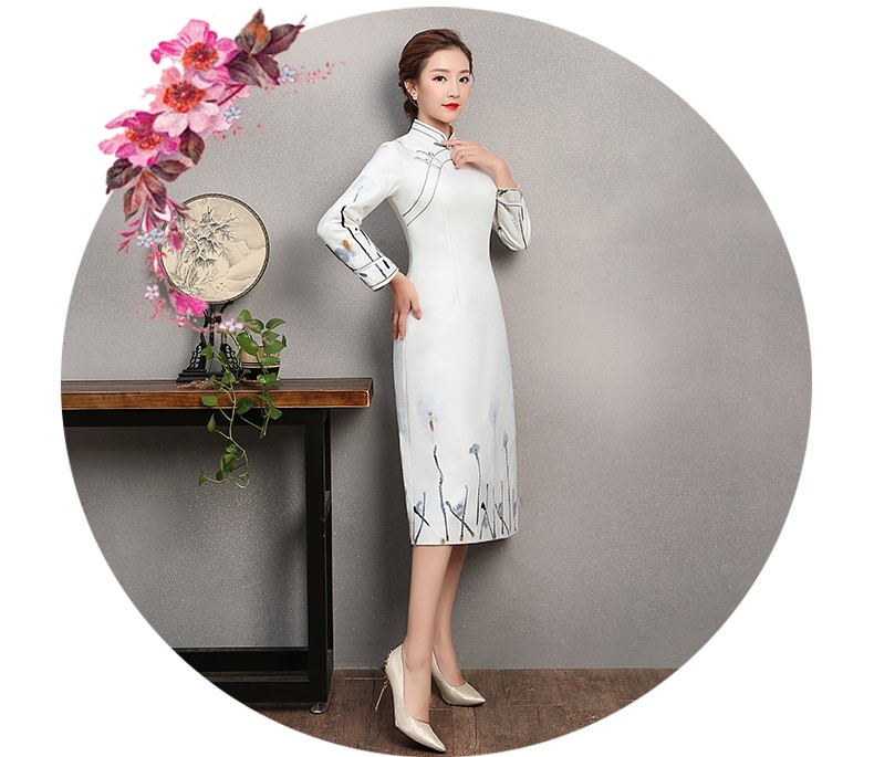 素凈寫意旗袍，簡(jiǎn)約白色旗袍裙