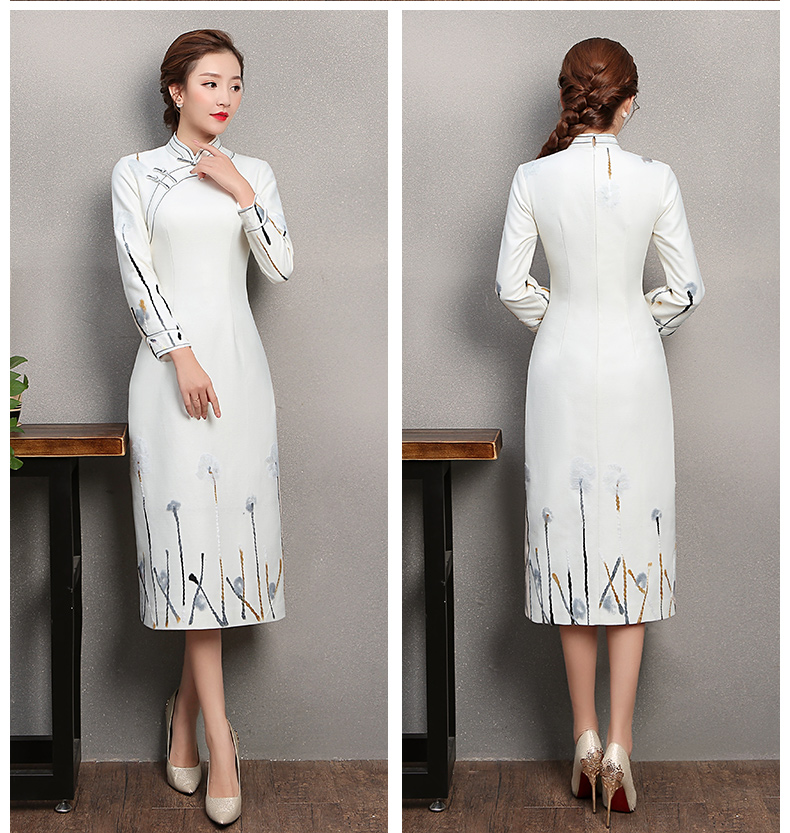 素凈寫意旗袍，簡(jiǎn)約白色旗袍裙