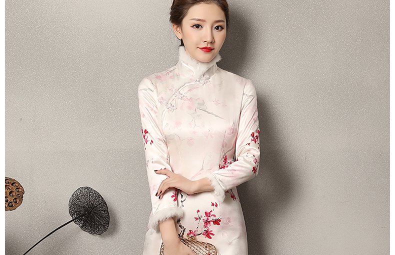 素雅紅雪水墨旗袍，復古梅花旗袍裙