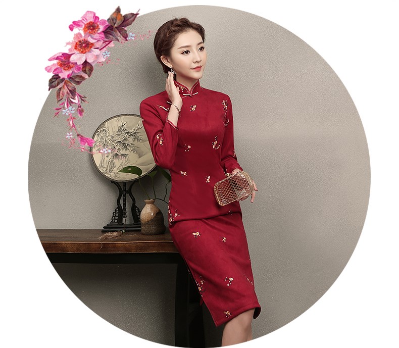 紅色印梅花旗袍，鮮艷熱情旗袍裙