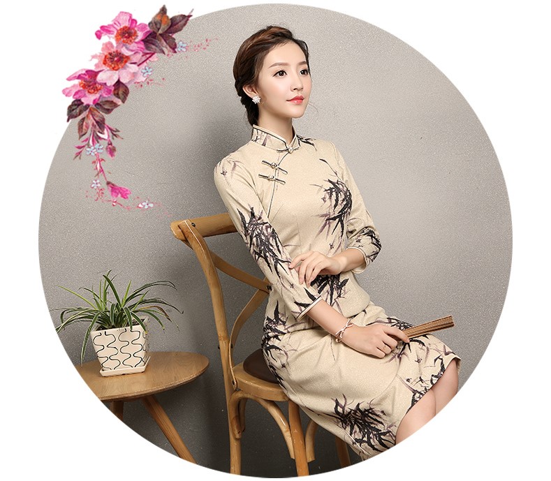 杏色墨竹旗袍，時尚匠心啟航閱讀旗袍裙