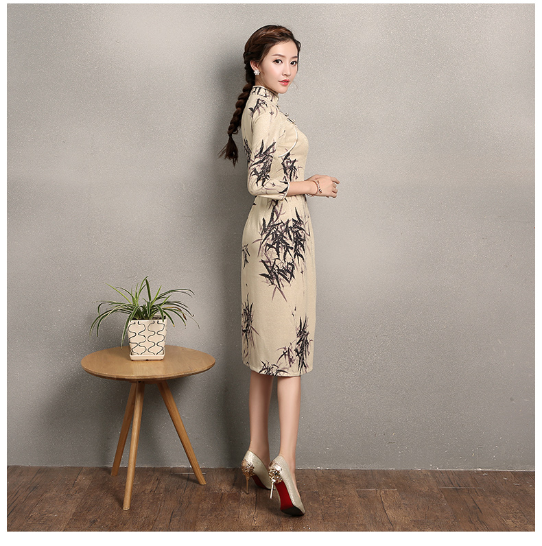 杏色墨竹旗袍，時尚匠心啟航閱讀旗袍裙
