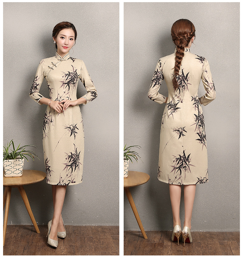 杏色墨竹旗袍，時尚匠心啟航閱讀旗袍裙