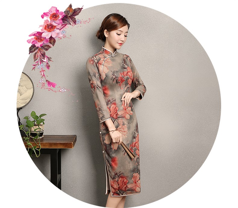 復(fù)古風(fēng)紅旦旗袍，中式紅花朵旗袍裙