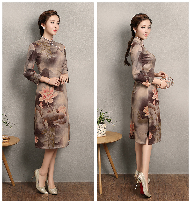 粉荷印花旗袍，匠心啟航閱讀復古旗袍裙