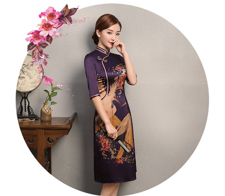 鶴舞紫色旗袍，匠心啟航閱讀復(fù)古旗袍裙
