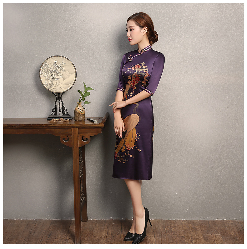 鶴舞紫色旗袍，匠心啟航閱讀復(fù)古旗袍裙
