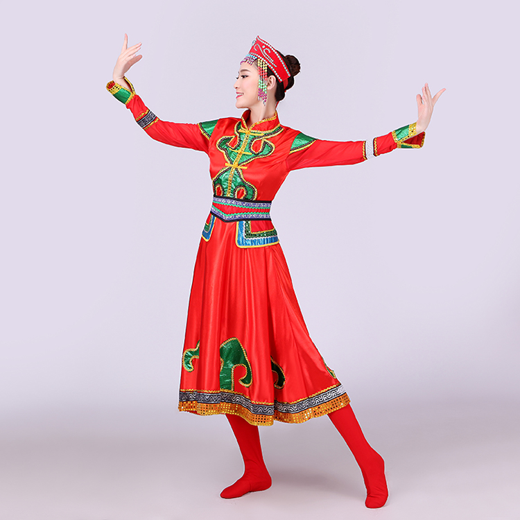 紅色大裙擺蒙古族服飾，少數(shù)民族服裝