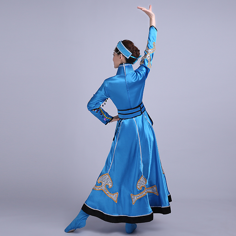 藍(lán)色大裙擺蒙古族服飾，少數(shù)民族服裝