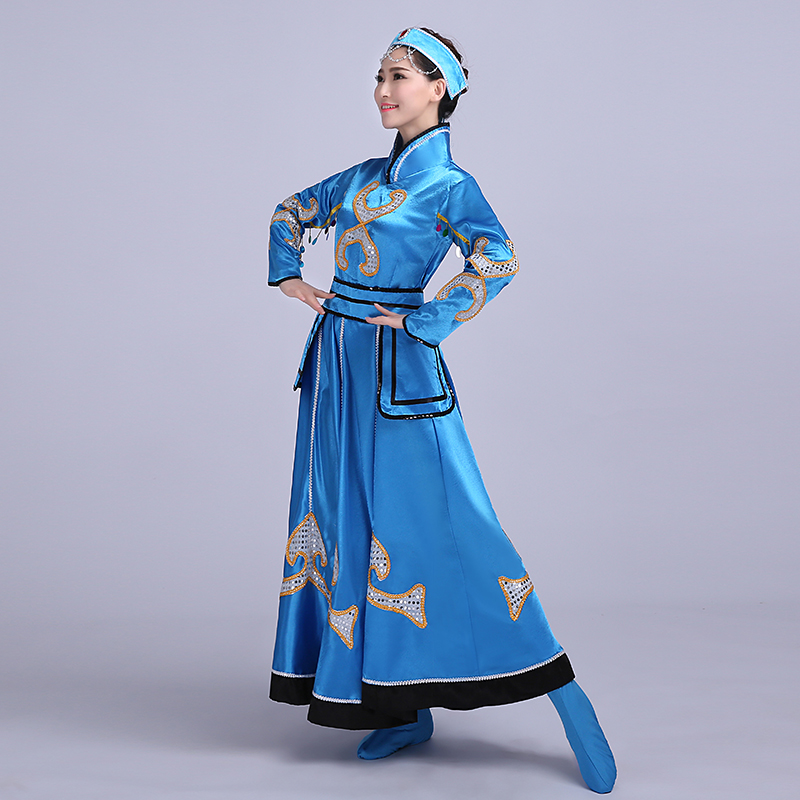 藍(lán)色大裙擺蒙古族服飾，少數(shù)民族服裝