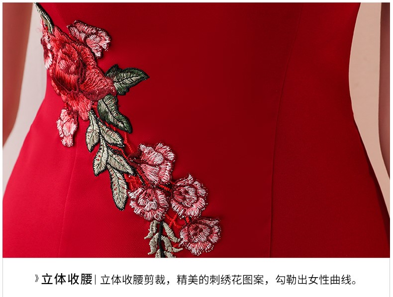 蕾絲花朵中式禮服，性感魚尾晚禮服