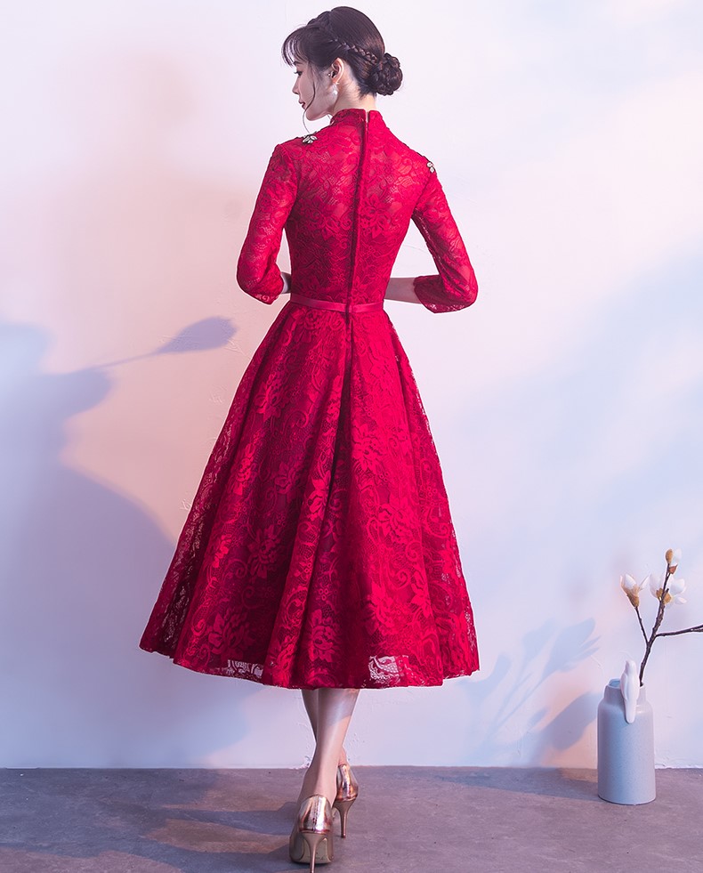 古典蕾絲中式禮服，優(yōu)雅花朵晚禮服