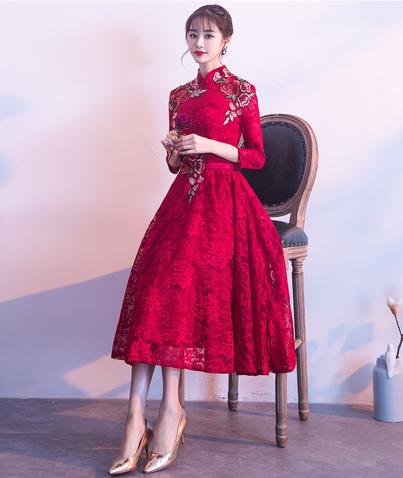 古典蕾絲中式禮服，優(yōu)雅花朵晚禮服