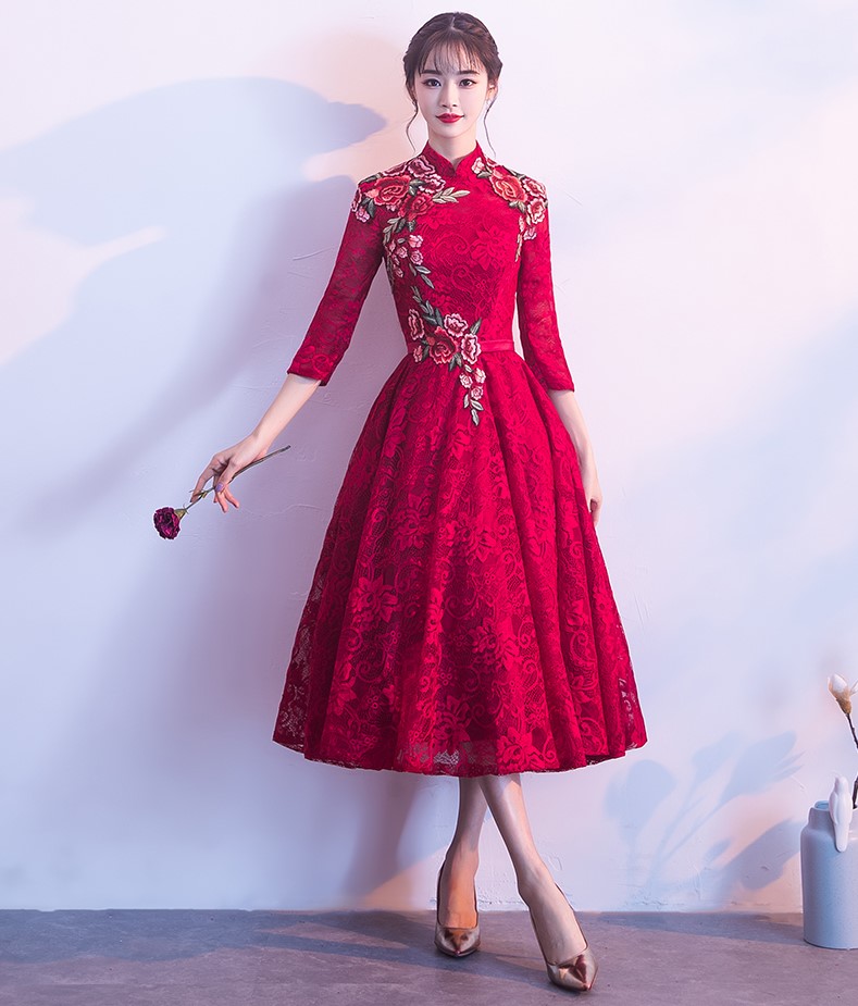 古典蕾絲中式禮服，優(yōu)雅花朵晚禮服