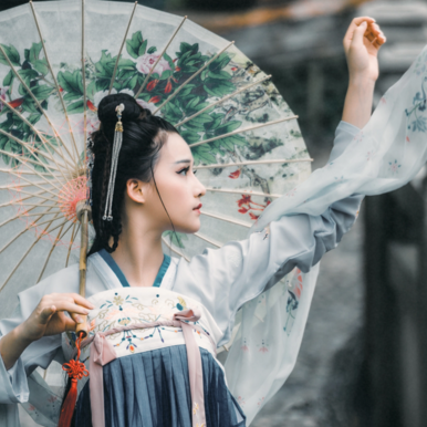 兩組齊胸襦裙?jié)h服女子頭像，唯美古風(fēng)真人頭像